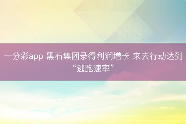 一分彩app 黑石集团录得利润增长 来去行动达到“逃跑速率”