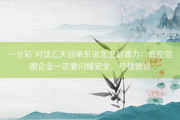 一分彩 对话汇天创举东说念主赵德力：低空范围企业一定要闪耀安全，行稳致远