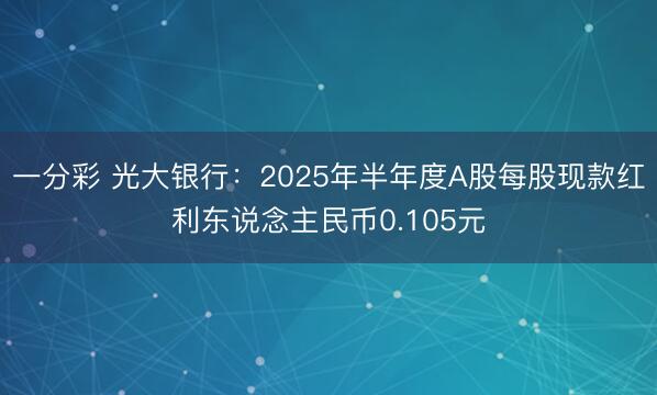 一分彩 光大银行：2025年半年度A股每股现款红利东说念主民币0.105元