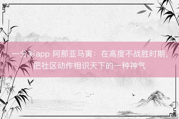 一分彩app 阿那亚马寅：在高度不战胜时期，把社区动作相识天下的一种神气