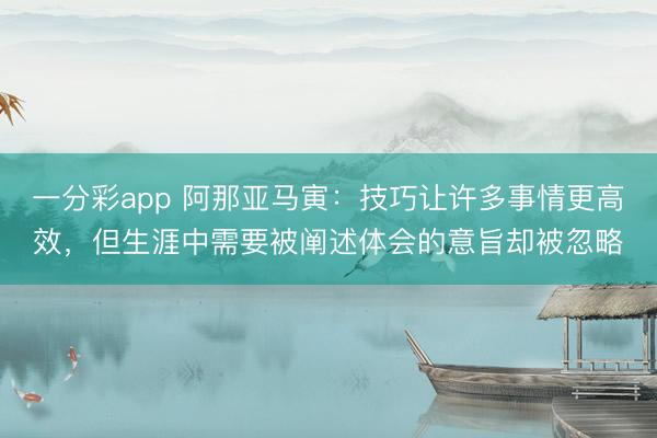 一分彩app 阿那亚马寅：技巧让许多事情更高效，但生涯中需要被阐述体会的意旨却被忽略
