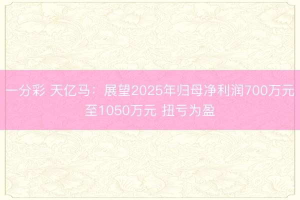 一分彩 天亿马:展望2025年归母净利润700万元至1050万元 扭亏为盈