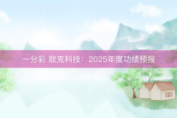 一分彩 欧克科技：2025年度功绩预报