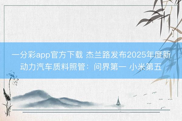 一分彩app官方下载 杰兰路发布2025年度新动力汽车质料照管：问界第一 小米第五