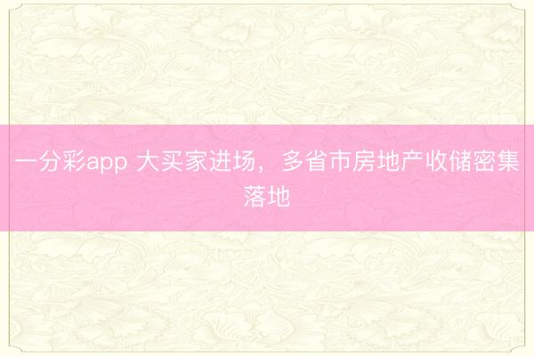 一分彩app 大买家进场，多省市房地产收储密集落地