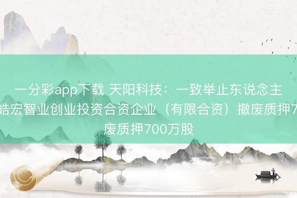 一分彩app下载 天阳科技：一致举止东说念主连云港皓宏智业创业投资合资企业（有限合资）撤废质押700万股
