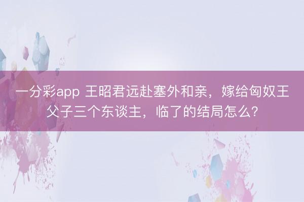 一分彩app 王昭君远赴塞外和亲,嫁给匈奴王父子三个东谈主,临了的结局怎么?