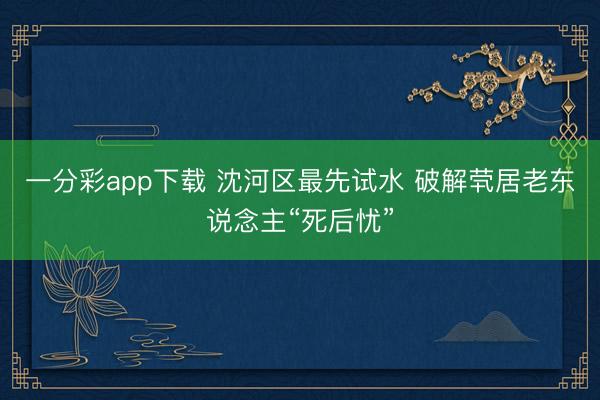 一分彩app下载 沈河区最先试水 破解茕居老东说念主“死后忧”