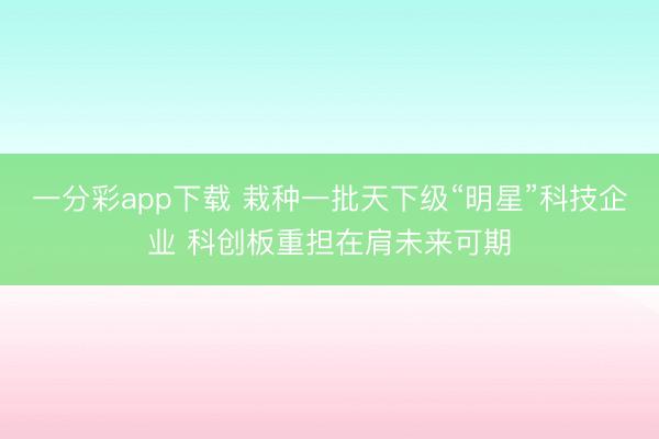 一分彩app下载 栽种一批天下级“明星”科技企业 科创板重担在肩未来可期
