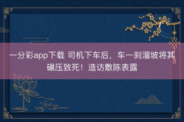 一分彩app下载 司机下车后，车一刹溜坡将其碾压致死！造访敷陈表露