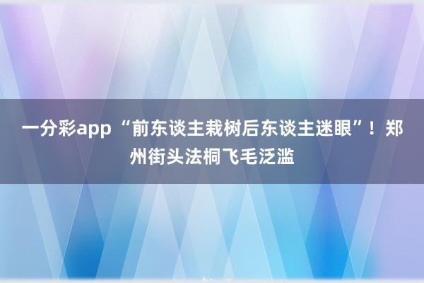 一分彩app “前东谈主栽树后东谈主迷眼”！郑州街头法桐飞毛泛滥