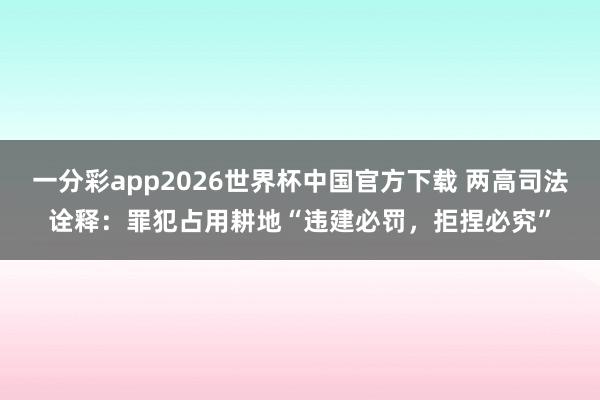 一分彩app2026世界杯中国官方下载 两高司法诠释：罪犯占用耕地“违建必罚，拒捏必究”