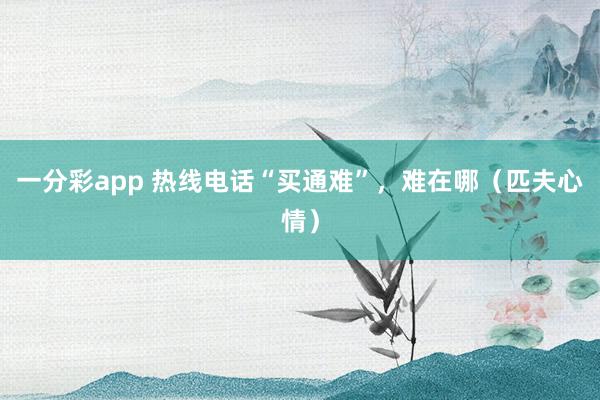 一分彩app 热线电话“买通难”，难在哪（匹夫心情）