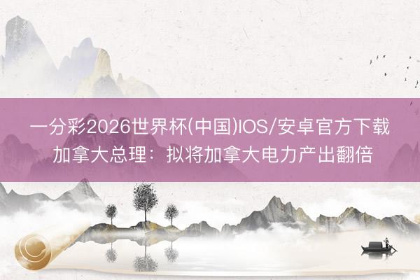 一分彩2026世界杯(中国)IOS/安卓官方下载 加拿大总理：拟将加拿大电力产出翻倍